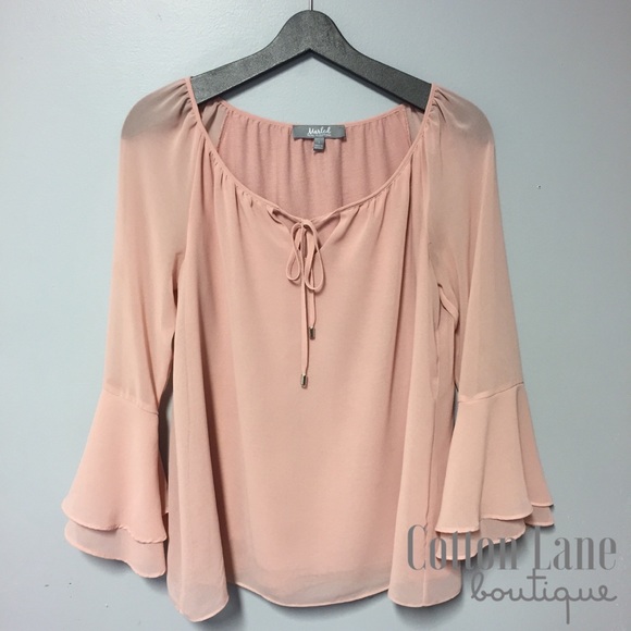 Marled Reunited Clothing Tops - Blush Pink Bell Sleeve Top